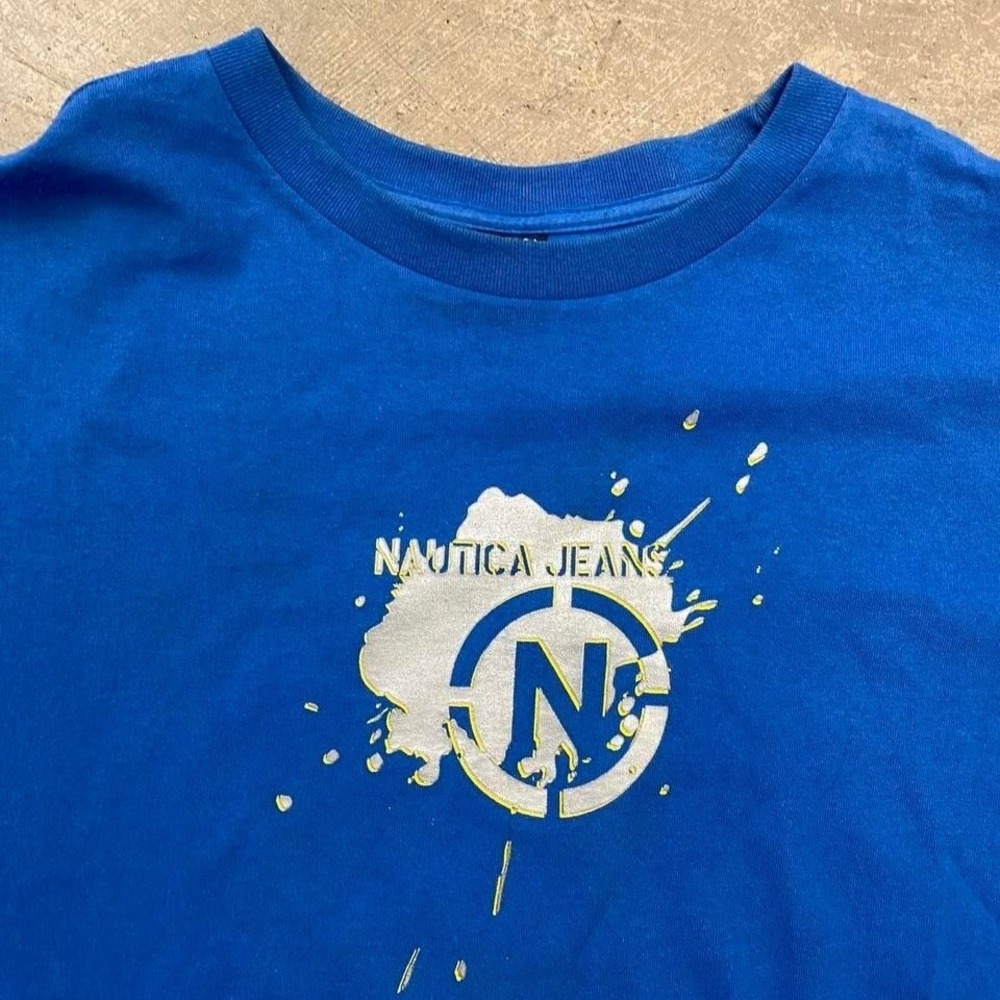 Vintage Nautica Jeans Blue Logo 90s T-Shirt Size XXL